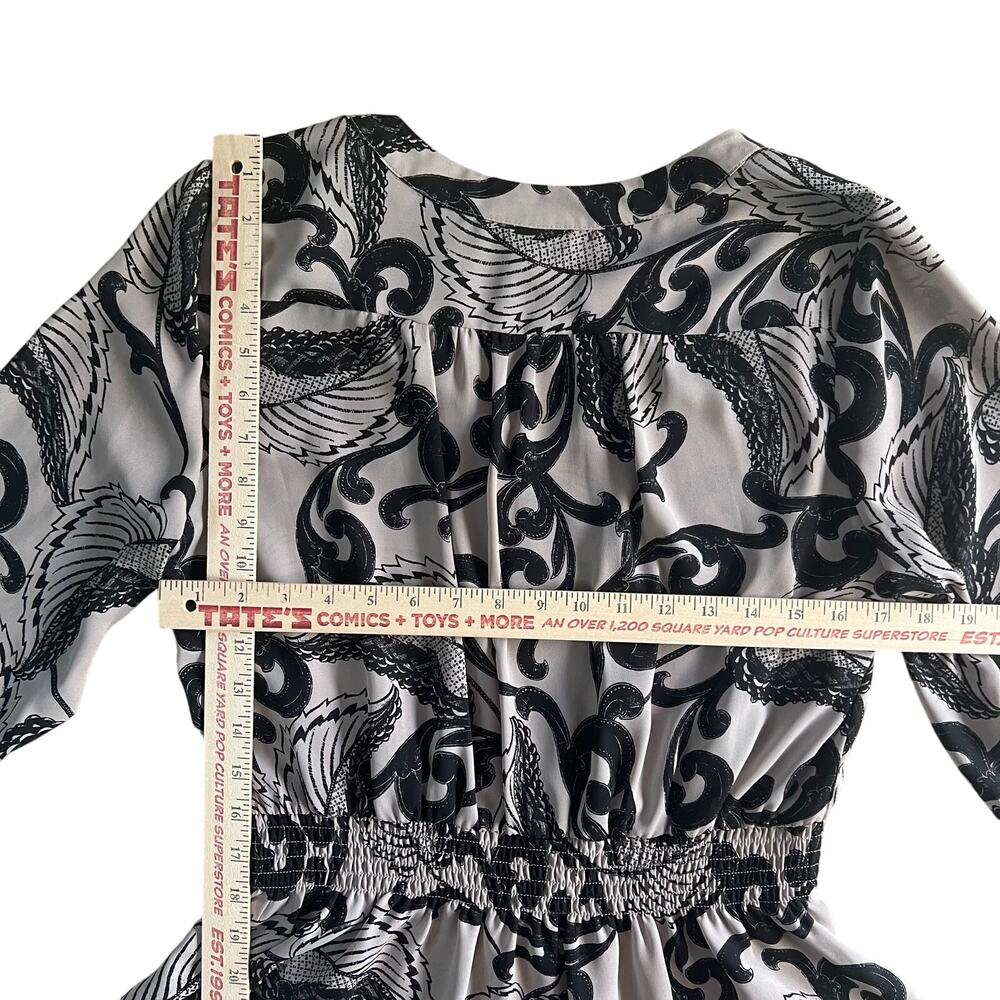 Alfani Petite Blouse 10P Black Beige Print Peplum Waist 3/4 Sleeve - Picture 2 of 5